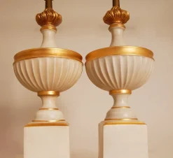 Clearance Pamono Vintage French Table Lamps in White and Gold Ceramic, 1970s, Set of 2