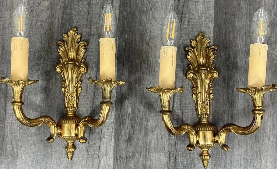 Best Pamono Vintage French Wall Lamps in Brass, Set of 2
