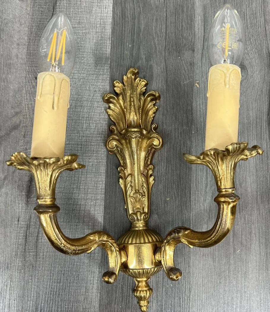 Best Pamono Vintage French Wall Lamps in Brass, Set of 2