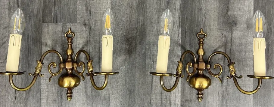 New Pamono Vintage French Wall Lights in Brass, Set of 2