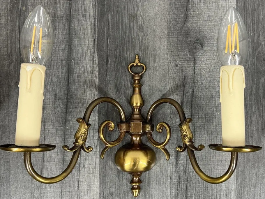 New Pamono Vintage French Wall Lights in Brass, Set of 2