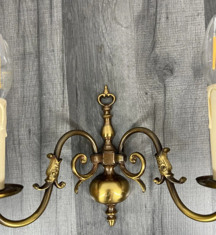 New Pamono Vintage French Wall Lights in Brass, Set of 2