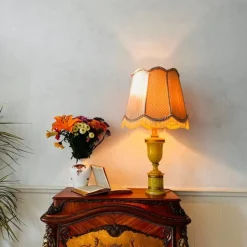 Clearance Pamono Vintage Genuine Alabaster Lamp with Big Lampshade Edges with Fringes