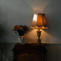 Clearance Pamono Vintage Genuine Alabaster Lamp with Big Lampshade Edges with Fringes