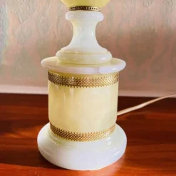 Clearance Pamono Vintage Genuine Alabaster Lamp with Big Lampshade Edges with Fringes