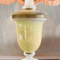 Clearance Pamono Vintage Genuine Alabaster Lamp with Big Lampshade Edges with Fringes