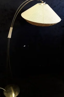 Best Pamono Vintage German Brass Floor Lamp with Linen Shade, 1960s