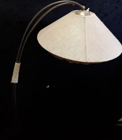 Best Pamono Vintage German Brass Floor Lamp with Linen Shade, 1960s