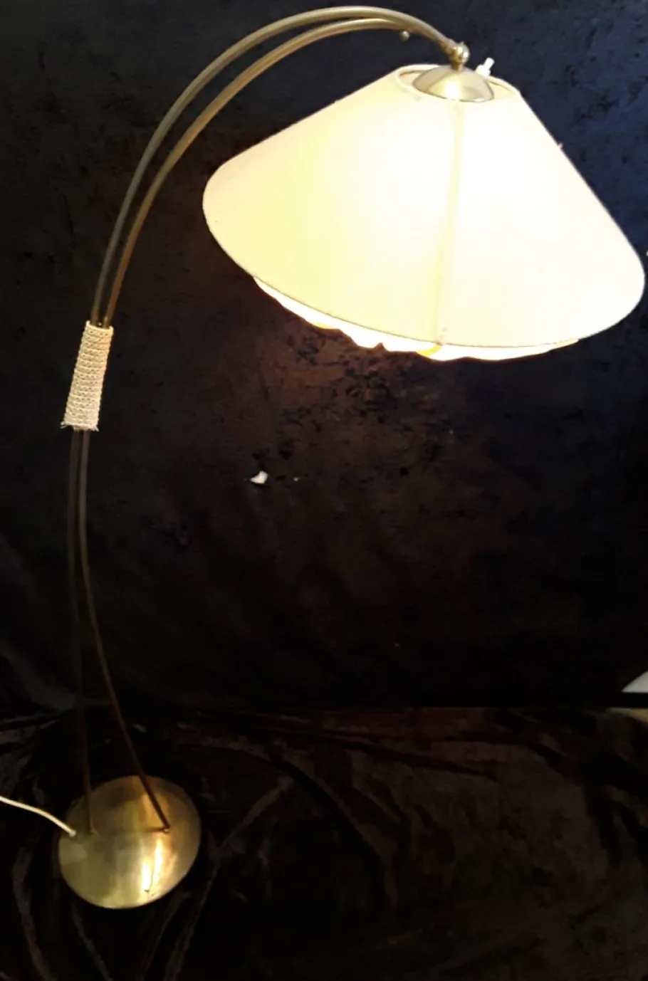 Best Pamono Vintage German Brass Floor Lamp with Linen Shade, 1960s