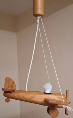 Discount Pamono Vintage German Childrens Room Ceiling Lamp in the Shape of an Airplane in Pine Wood by Mand Eurolux, 1980s