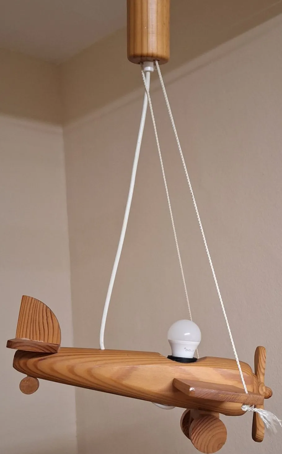 Discount Pamono Vintage German Childrens Room Ceiling Lamp in the Shape of an Airplane in Pine Wood by Mand Eurolux, 1980s