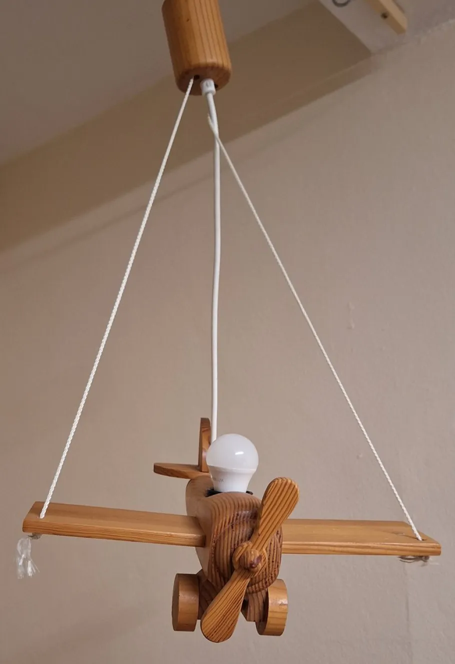 Discount Pamono Vintage German Childrens Room Ceiling Lamp in the Shape of an Airplane in Pine Wood by Mand Eurolux, 1980s