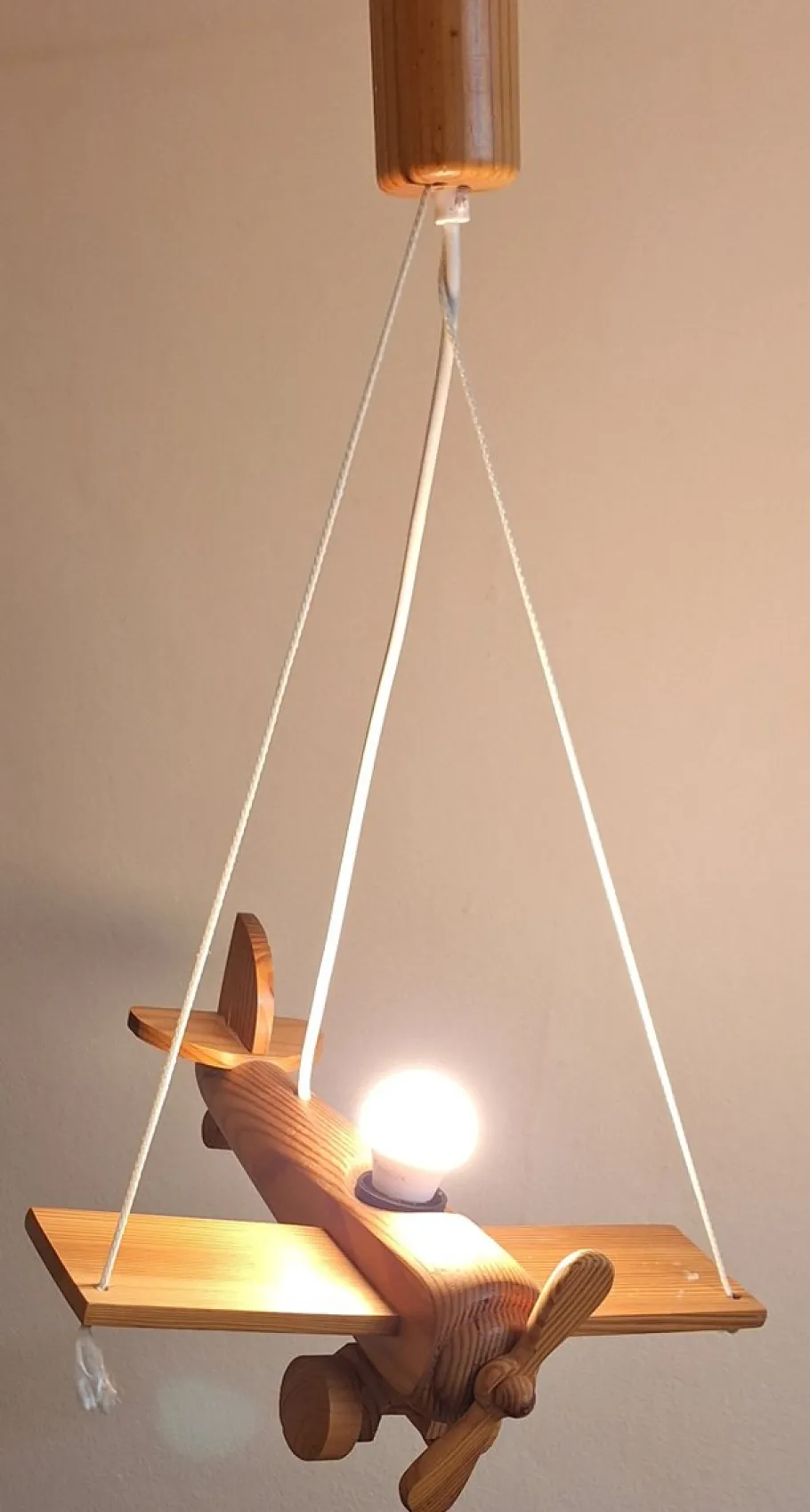 Discount Pamono Vintage German Childrens Room Ceiling Lamp in the Shape of an Airplane in Pine Wood by Mand Eurolux, 1980s