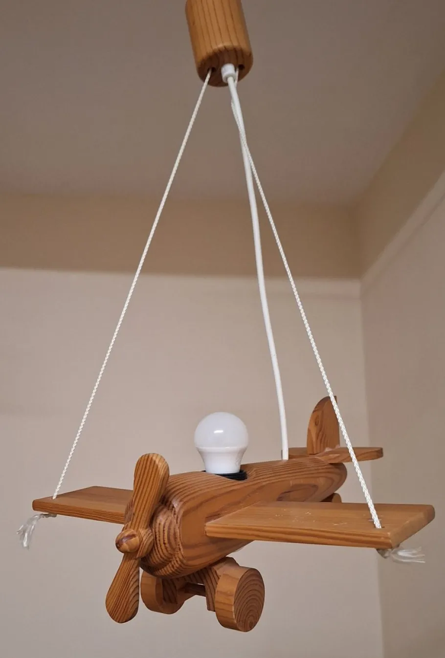 Discount Pamono Vintage German Childrens Room Ceiling Lamp in the Shape of an Airplane in Pine Wood by Mand Eurolux, 1980s