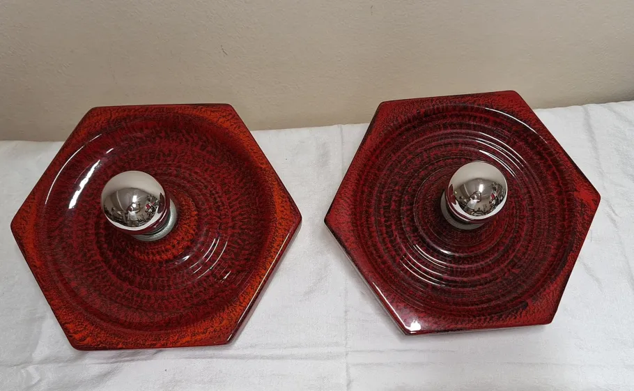 Sale Pamono Vintage German Flat Wall Lamps in Red Glazed Ceramic by Hustadt-Leuchten, 1970s, Set of 2