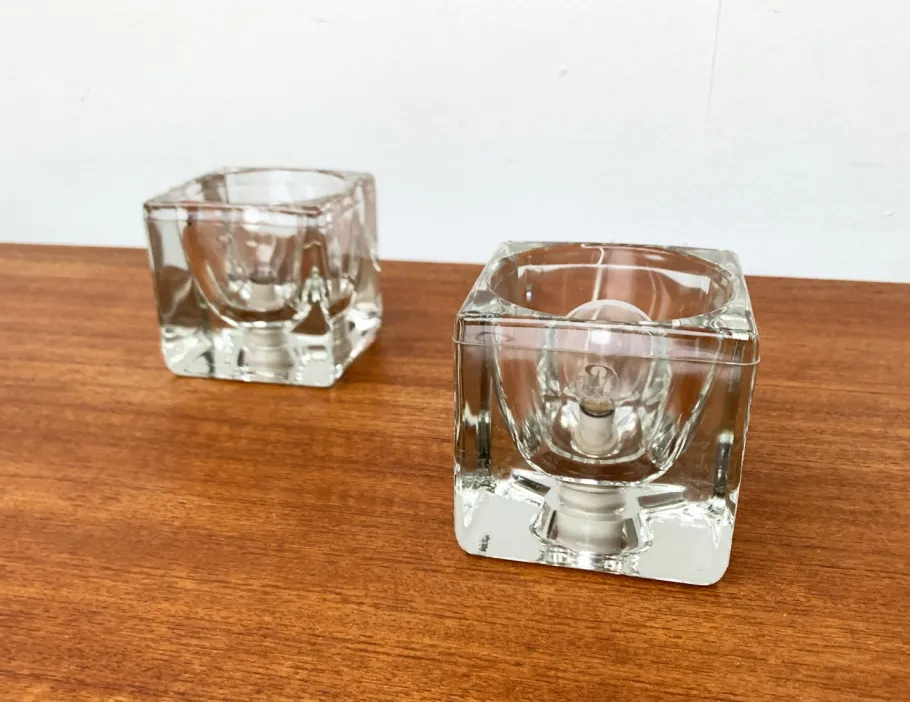New Pamono Vintage German Glass TA 14 Cube Table Lamps from Peill & Putzler, 1970s, Set of 2