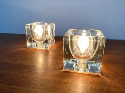 New Pamono Vintage German Glass TA 14 Cube Table Lamps from Peill & Putzler, 1970s, Set of 2