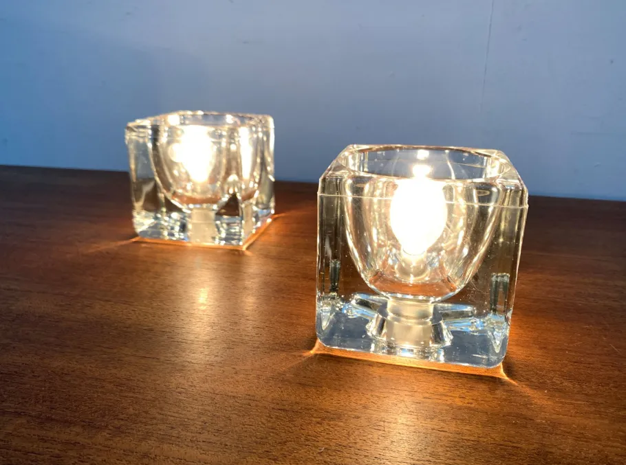 New Pamono Vintage German Glass TA 14 Cube Table Lamps from Peill & Putzler, 1970s, Set of 2