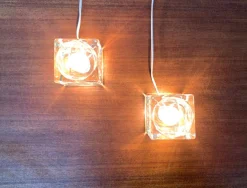 New Pamono Vintage German Glass TA 14 Cube Table Lamps from Peill & Putzler, 1970s, Set of 2