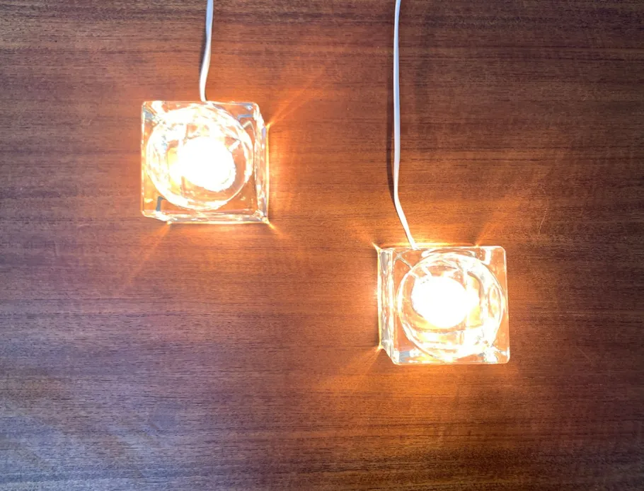 New Pamono Vintage German Glass TA 14 Cube Table Lamps from Peill & Putzler, 1970s, Set of 2