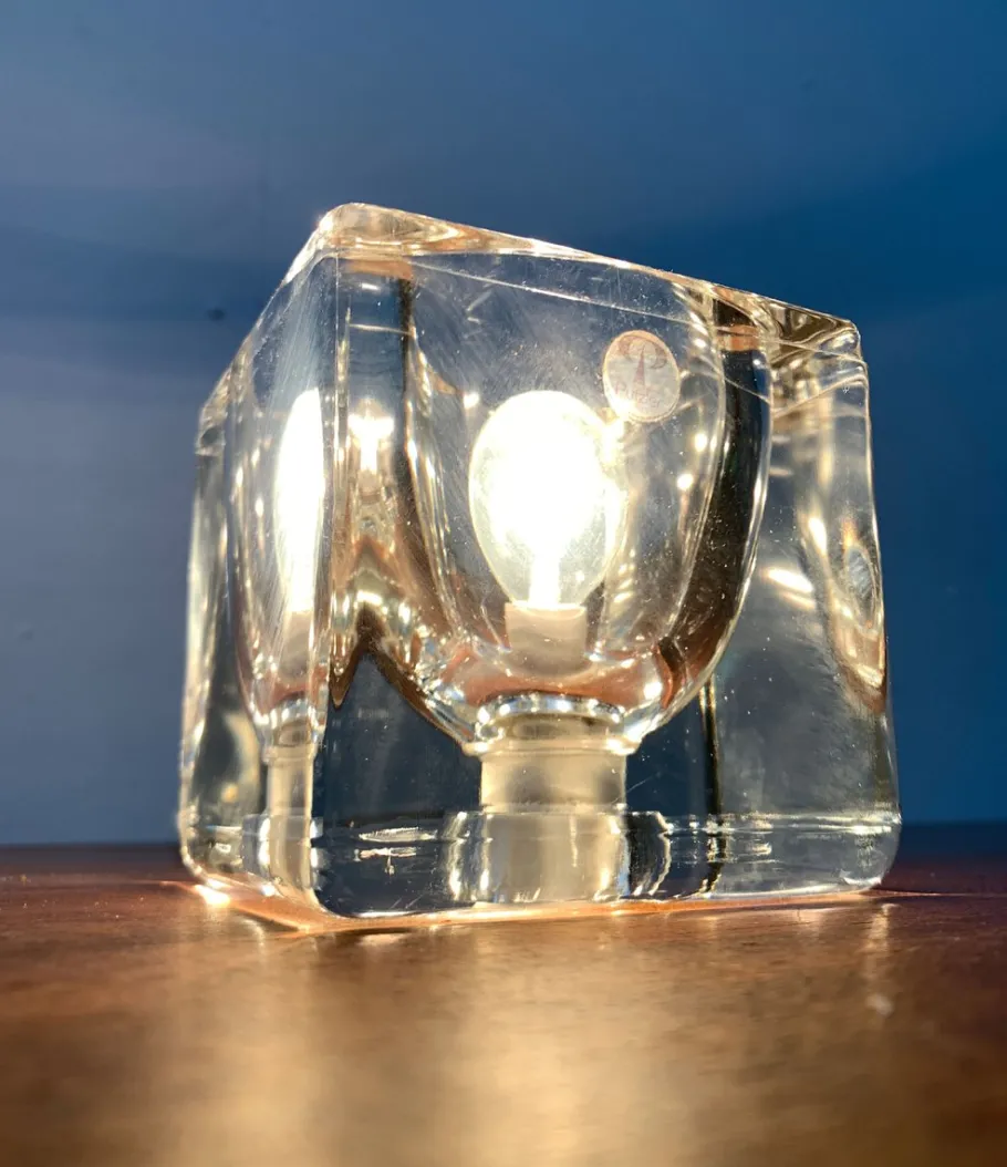 New Pamono Vintage German Glass TA 14 Cube Table Lamps from Peill & Putzler, 1970s, Set of 2