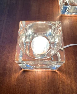 New Pamono Vintage German Glass TA 14 Cube Table Lamps from Peill & Putzler, 1970s, Set of 2