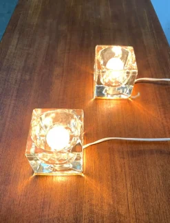 New Pamono Vintage German Glass TA 14 Cube Table Lamps from Peill & Putzler, 1970s, Set of 2