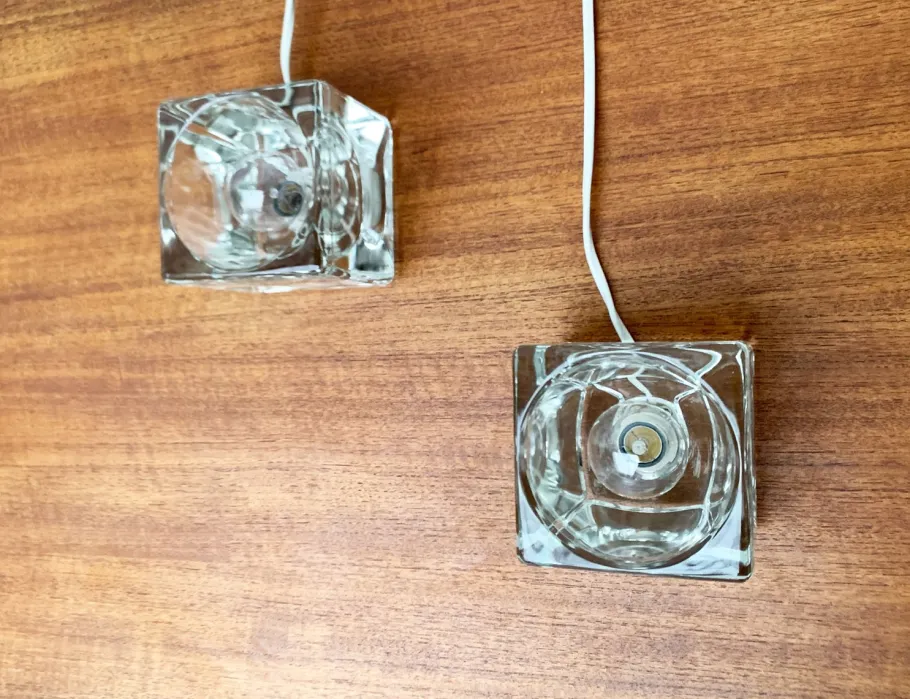 New Pamono Vintage German Glass TA 14 Cube Table Lamps from Peill & Putzler, 1970s, Set of 2