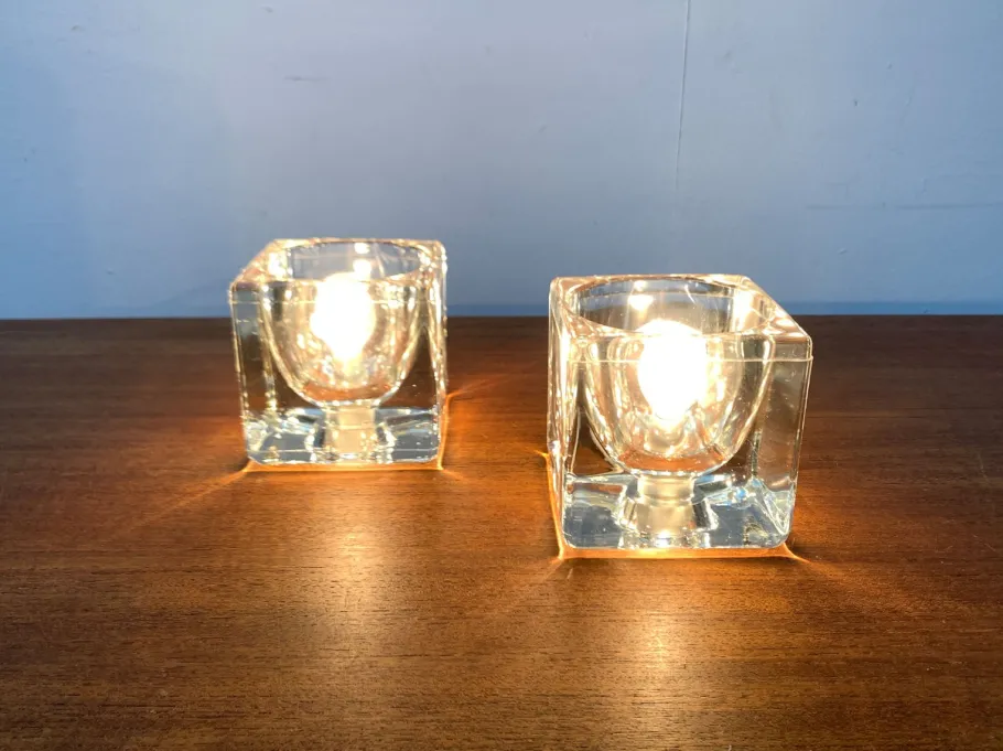 New Pamono Vintage German Glass TA 14 Cube Table Lamps from Peill & Putzler, 1970s, Set of 2