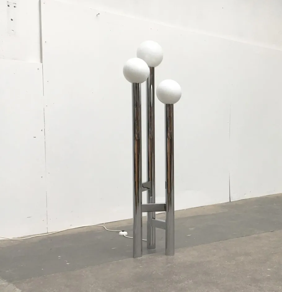 Clearance Pamono Vintage German Space Age Glass & Metal Floor Lamp, 1970s