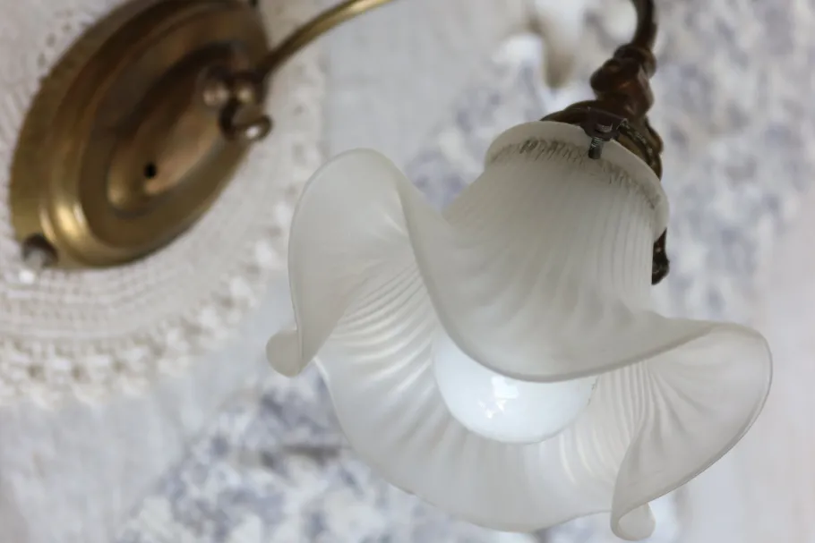 Clearance Pamono Vintage Gilt Metal Lamp with Tulip Shade, 1960s