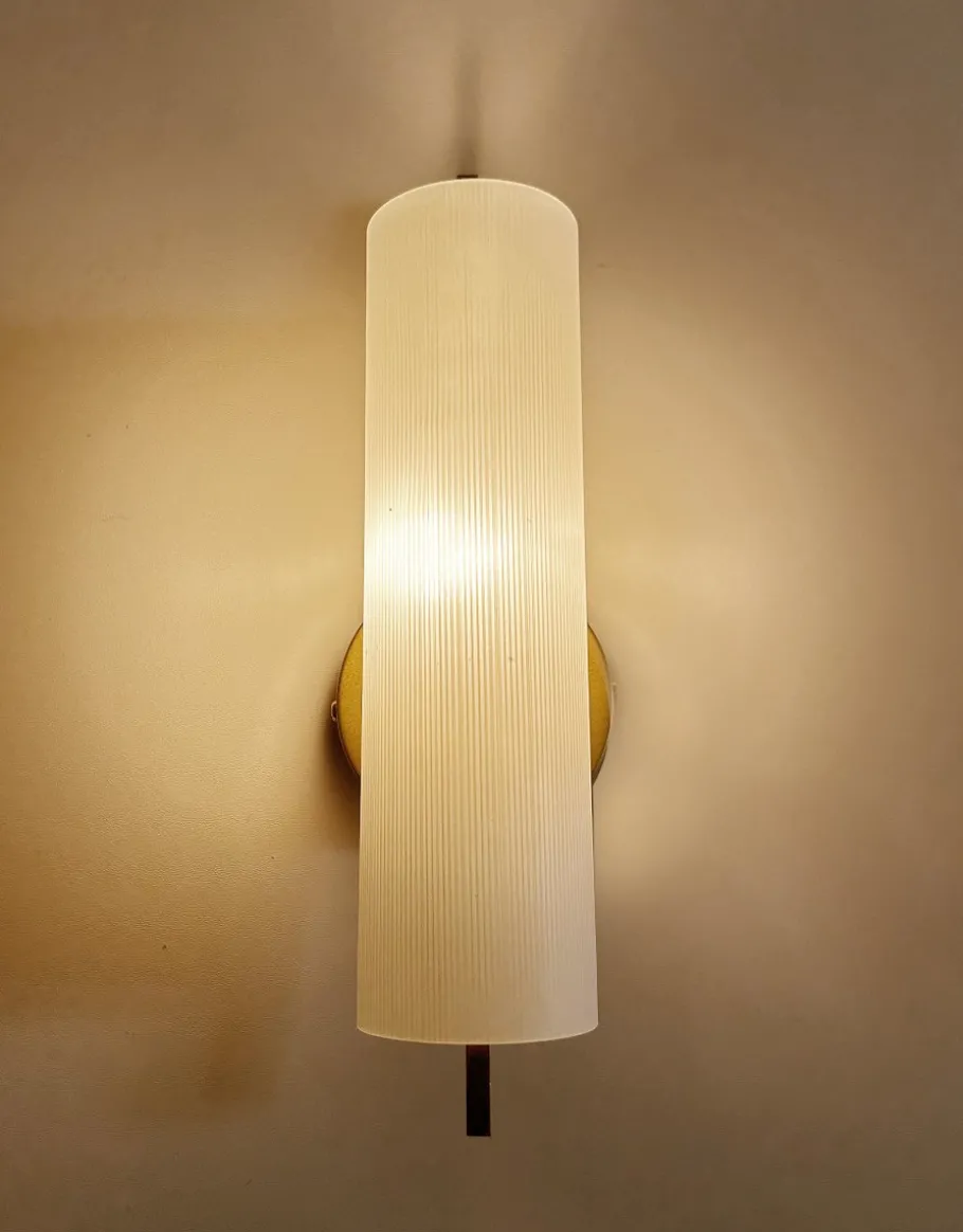 Clearance Pamono Vintage Glass and Brass Sconce from Hillebrand Leuchten, 1950s