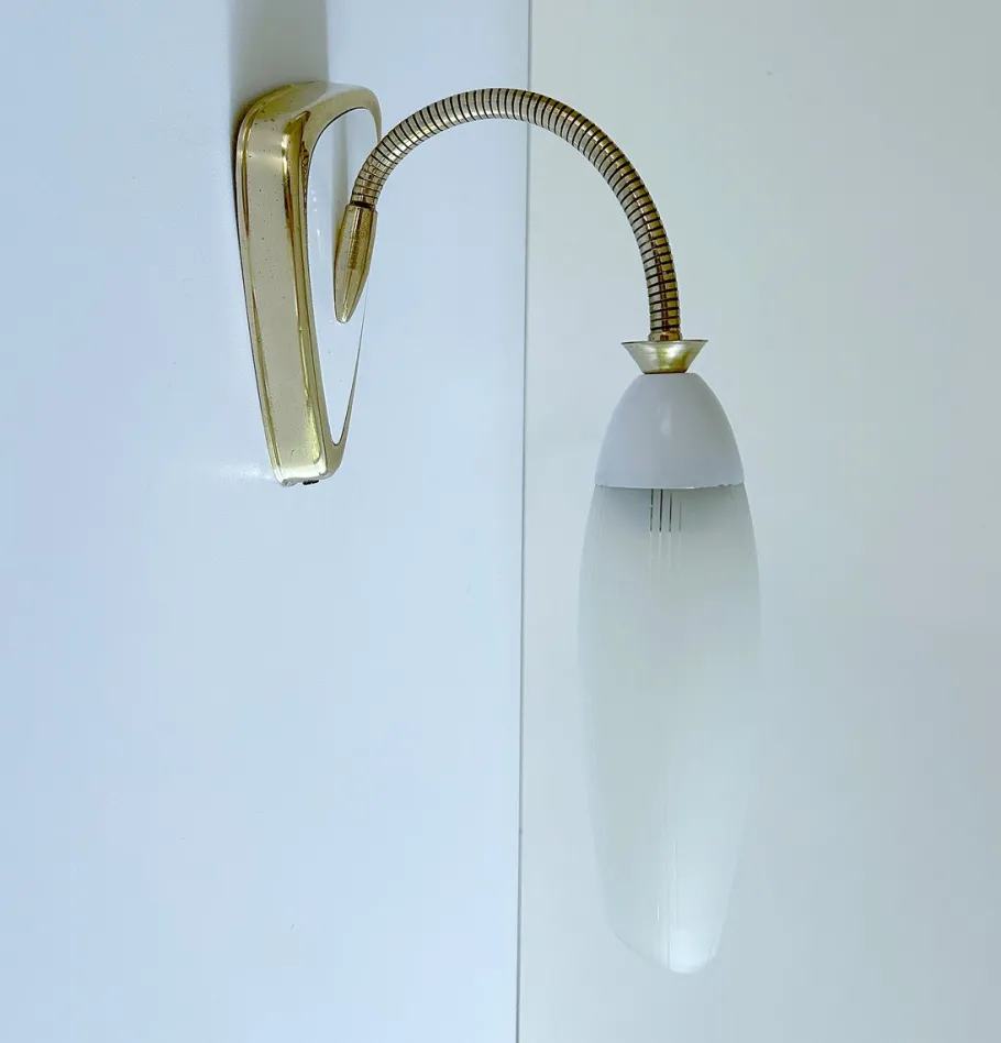 Best Pamono Vintage Glass and Brass Sconce, 1950s