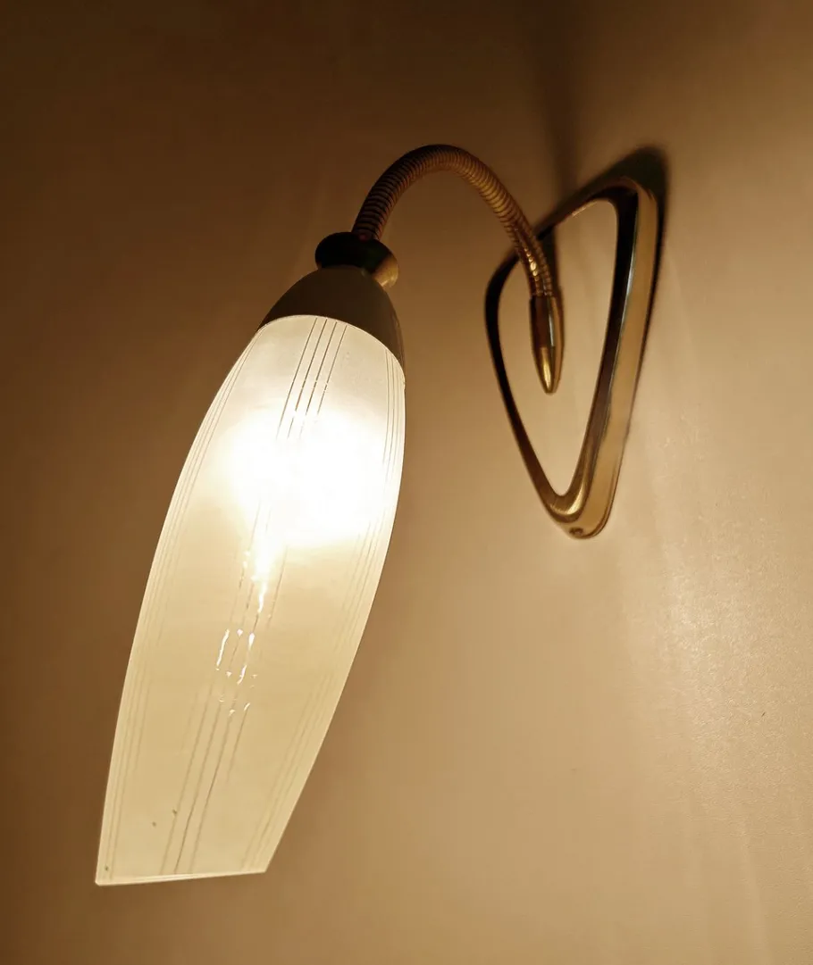 Best Pamono Vintage Glass and Brass Sconce, 1950s