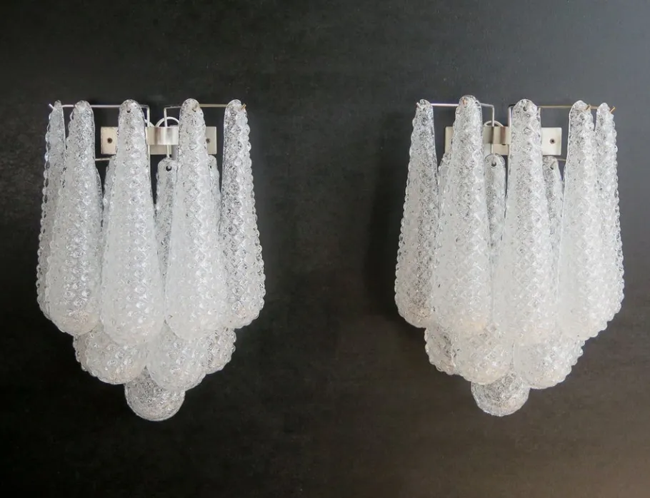 Clearance Pamono Vintage Glass Petals Drop Wall Sconces, 1990s, Set of 2