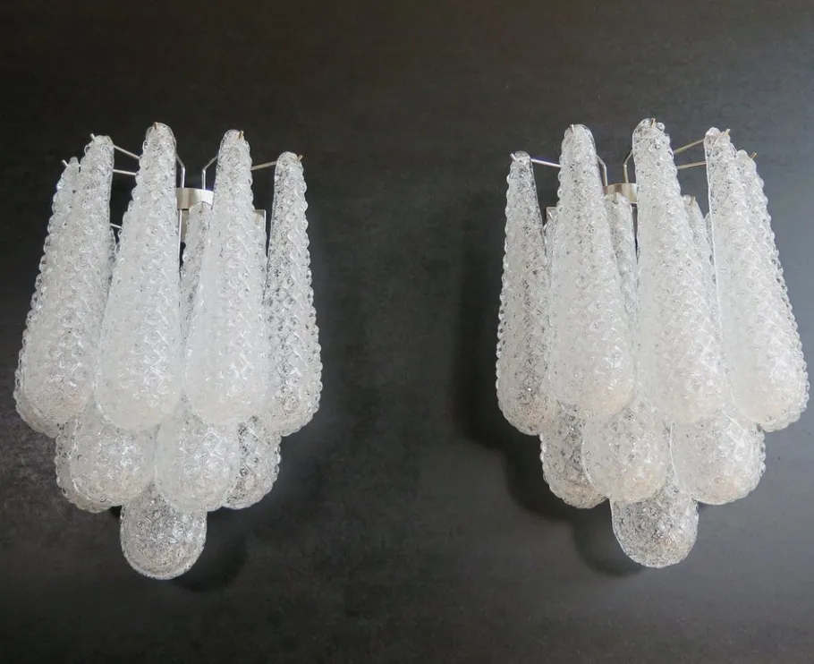Clearance Pamono Vintage Glass Petals Drop Wall Sconces, 1990s, Set of 2