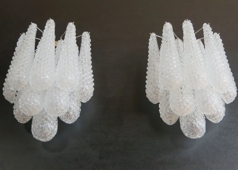 Clearance Pamono Vintage Glass Petals Drop Wall Sconces, 1990s, Set of 2