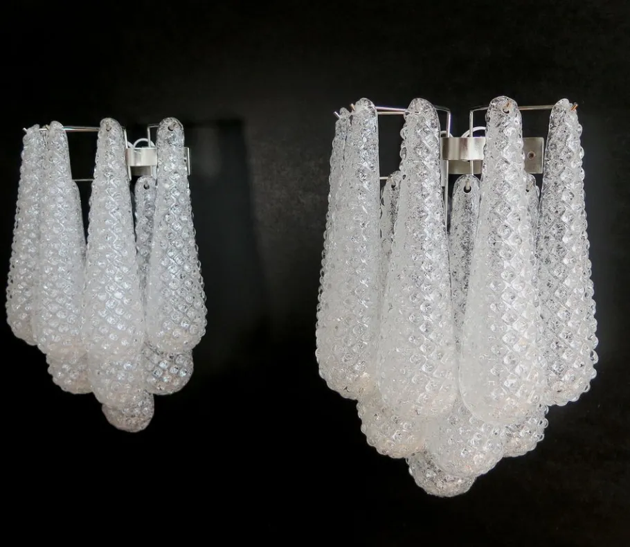 Clearance Pamono Vintage Glass Petals Drop Wall Sconces, 1990s, Set of 2