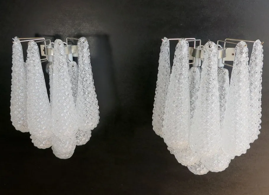 Clearance Pamono Vintage Glass Petals Drop Wall Sconces, 1990s, Set of 2