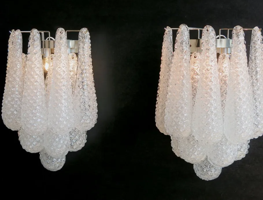 Clearance Pamono Vintage Glass Petals Drop Wall Sconces, 1990s, Set of 2