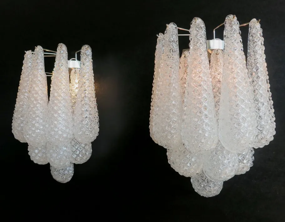 Clearance Pamono Vintage Glass Petals Drop Wall Sconces, 1990s, Set of 2