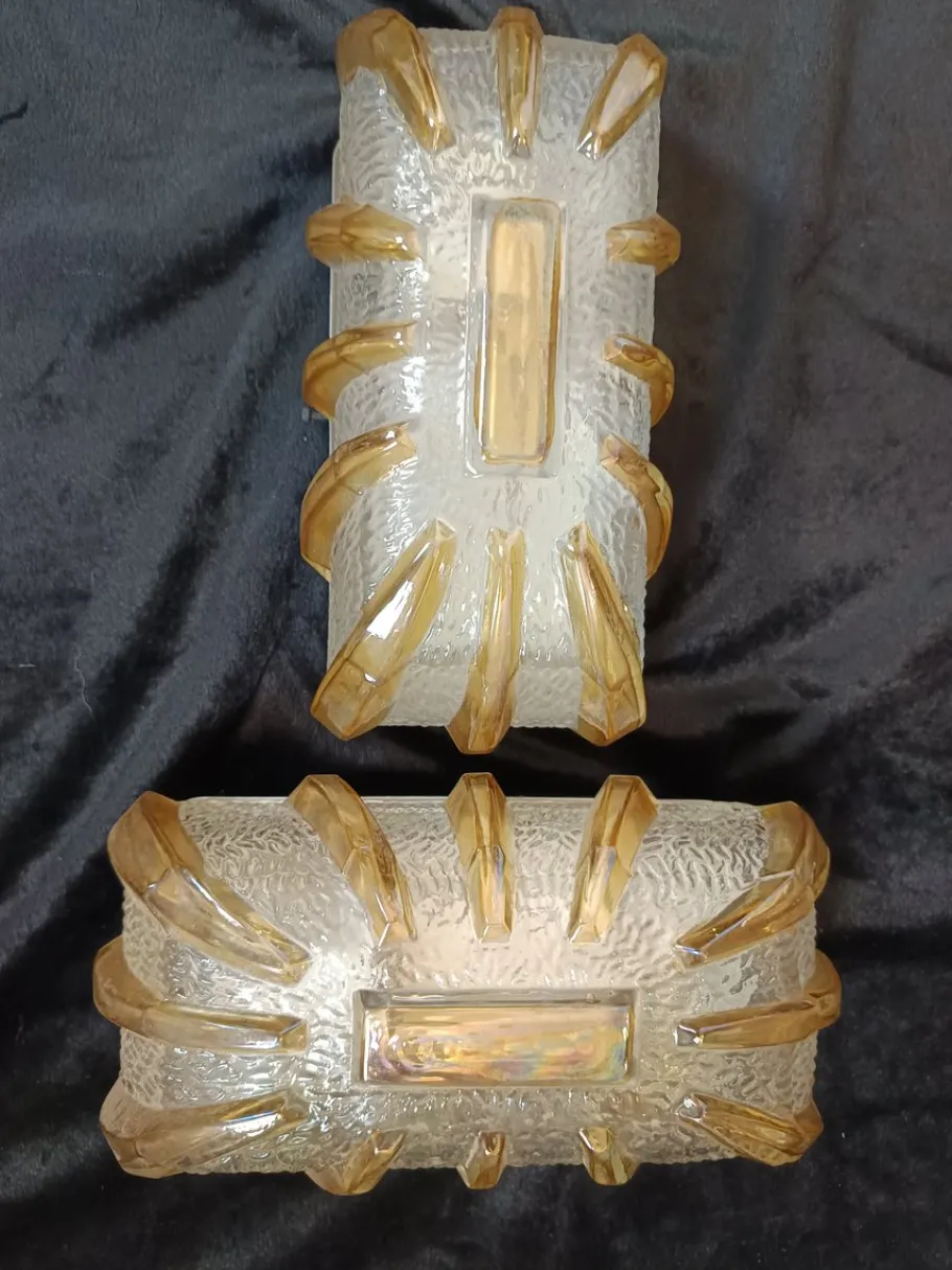 Pamono Vintage Glass Wall Lights, 1970s, Set of 2