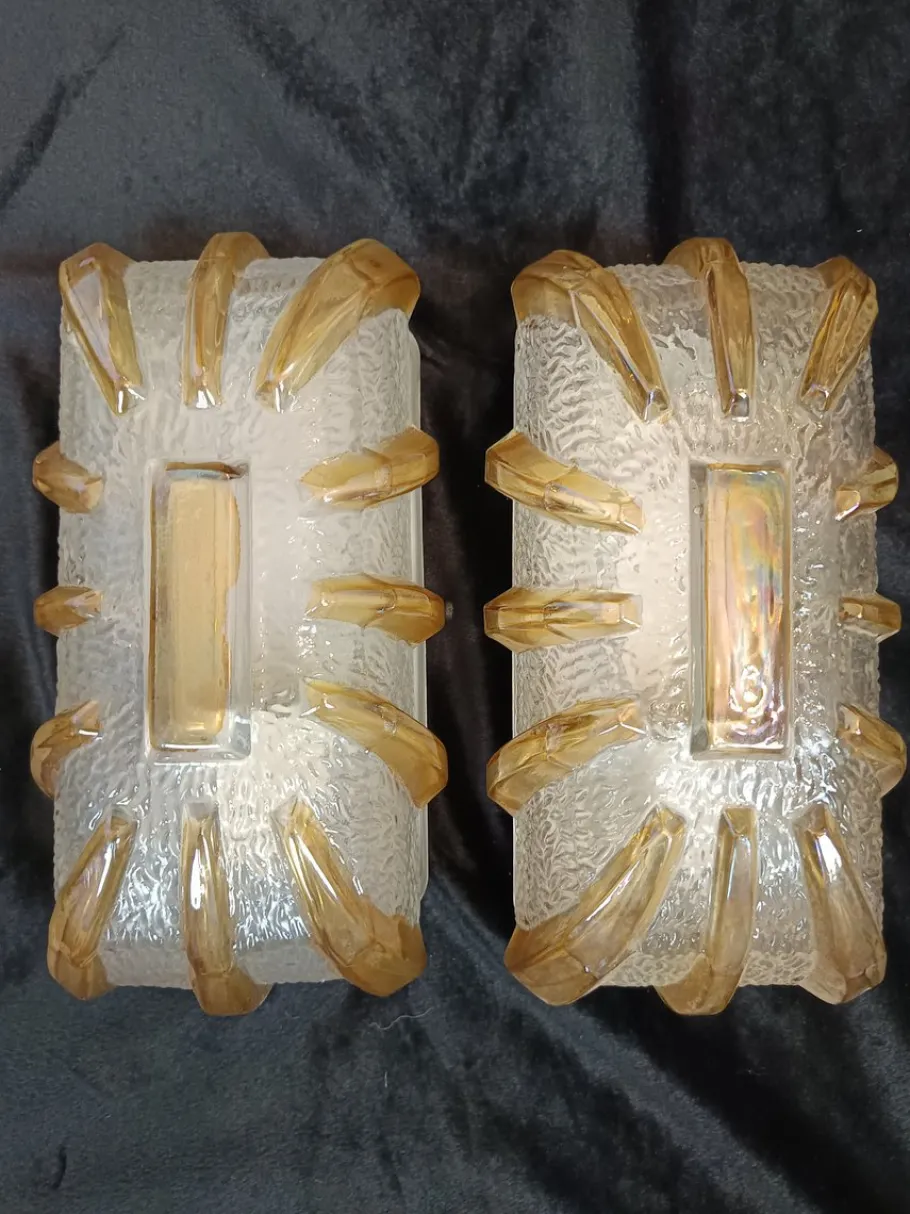 Pamono Vintage Glass Wall Lights, 1970s, Set of 2