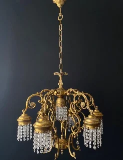 Hot Pamono Vintage Gold Chandelier with Putti and Pendants, 1960s