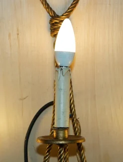 Pamono Vintage Gold Gilt Rope Twist & Tassel Three Branch Wall Light with Candle Mounts, 1960s