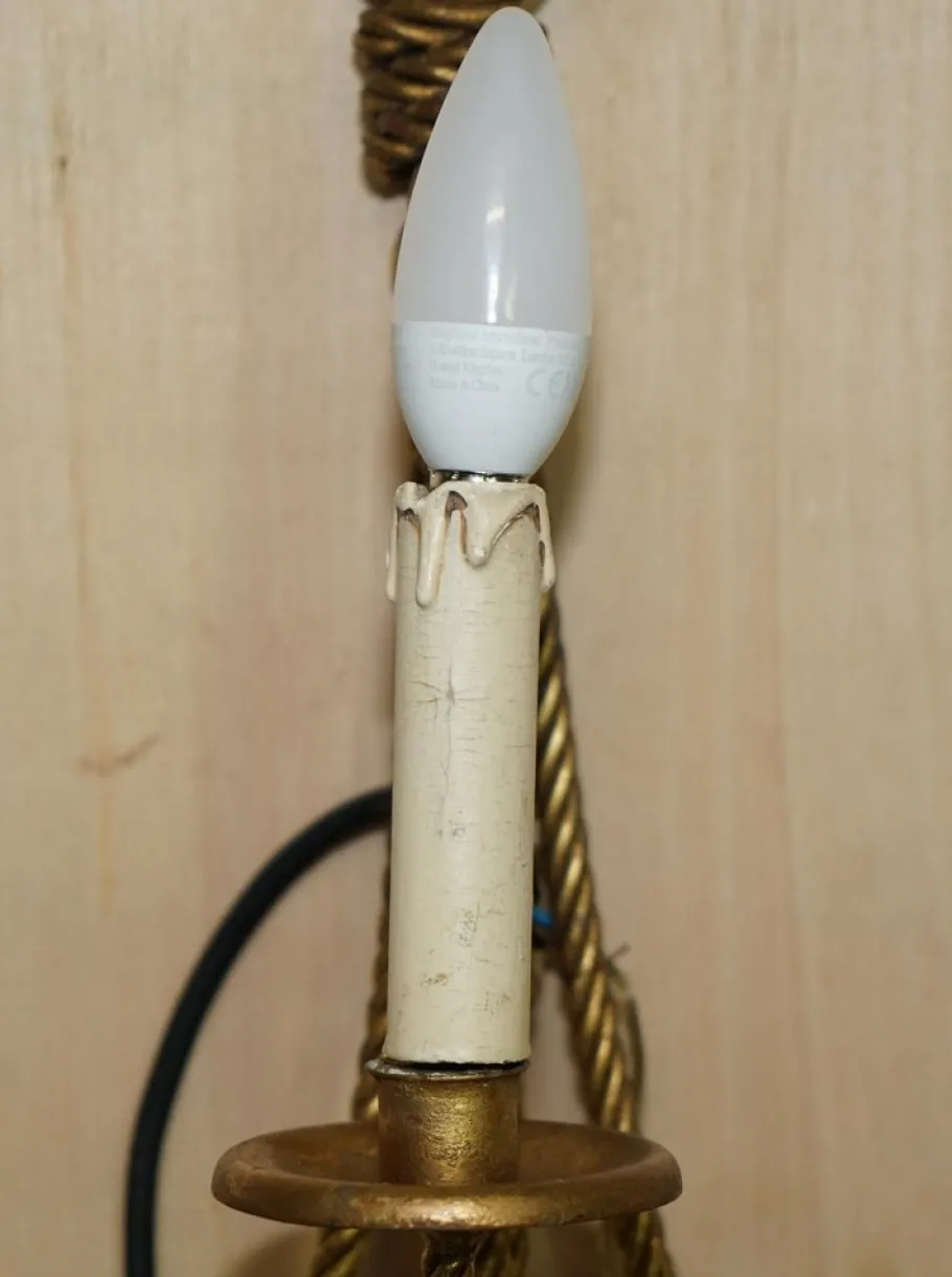 Pamono Vintage Gold Gilt Rope Twist & Tassel Three Branch Wall Light with Candle Mounts, 1960s