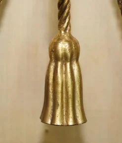 Pamono Vintage Gold Gilt Rope Twist & Tassel Three Branch Wall Light with Candle Mounts, 1960s