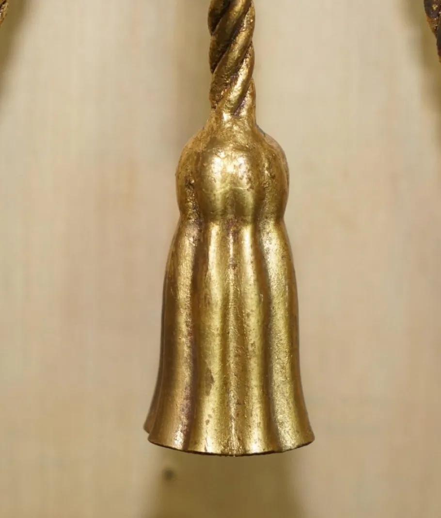 Pamono Vintage Gold Gilt Rope Twist & Tassel Three Branch Wall Light with Candle Mounts, 1960s