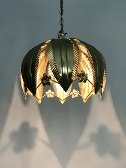 Sale Pamono Vintage Gold Metal Palm Leaf Pendant Light, 1980s
