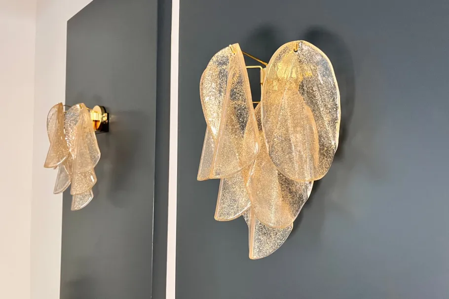 Best Pamono Vintage Gold Murano Glass Petal Wall Sconces from Rondini, 1990s, Set of 2